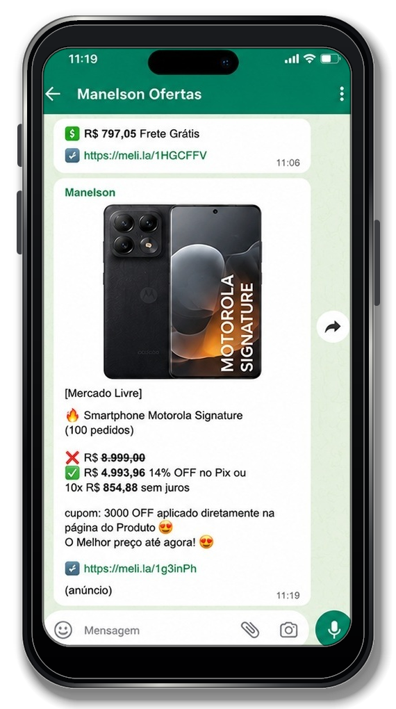 Ofertas reais divulgadas nos grupos do WhatsApp e Telegram do Manelson Ofertas.